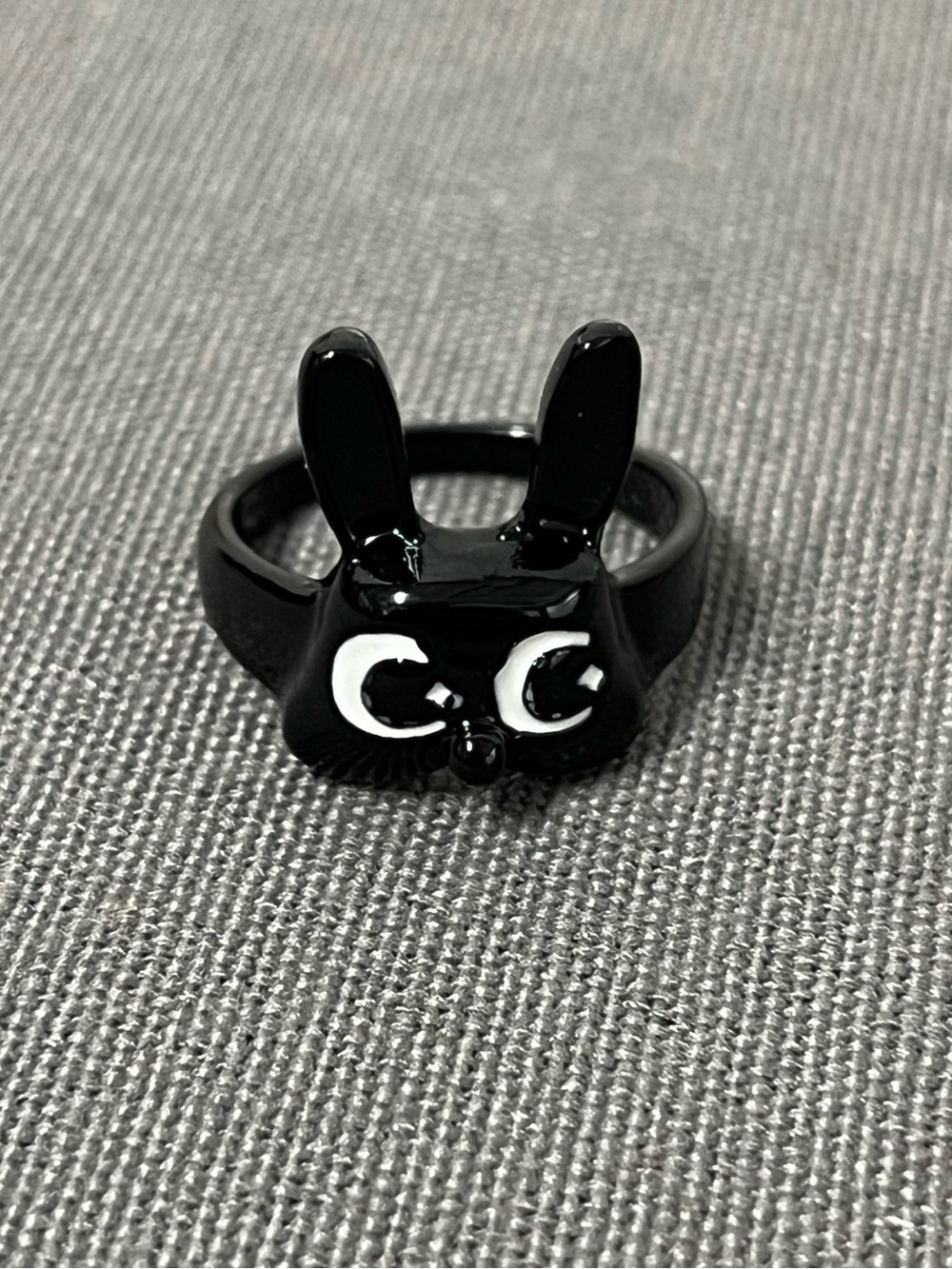 Black Bunny Ring - Cute Cartoon Rabbit Statement Ring